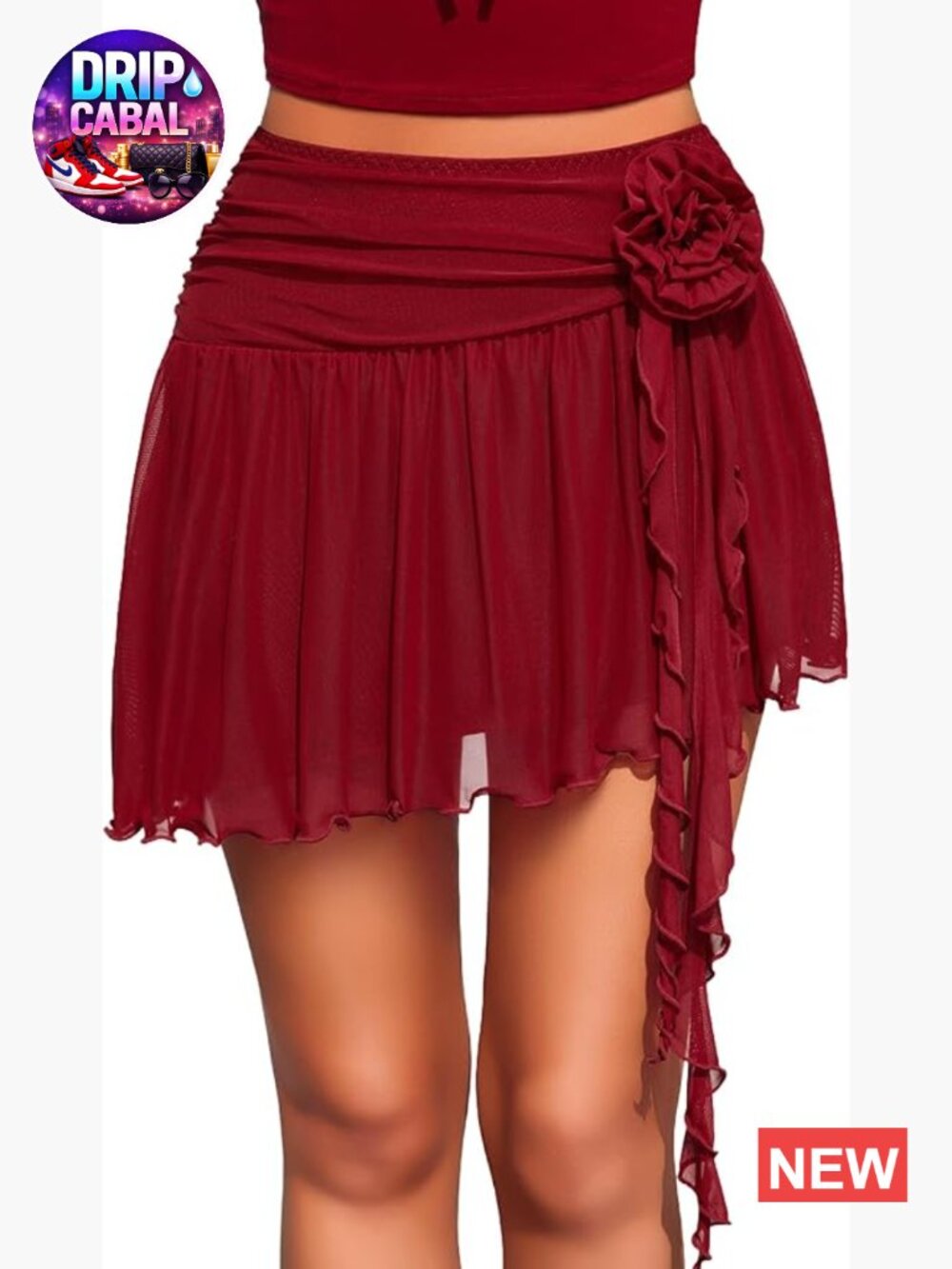 Mesh Flowy Y2K Mini Skirt Asymmetric Hem 3D Flower Ruffle Skirt